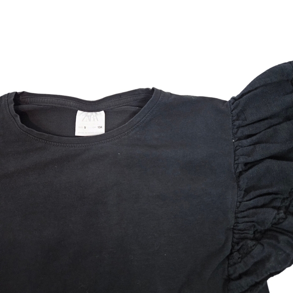 Zara Black Eyelet Ruffle Sleeve Poplin Top Tee-Shirt Size 9 Girl's i82 - Picture 2 of 7